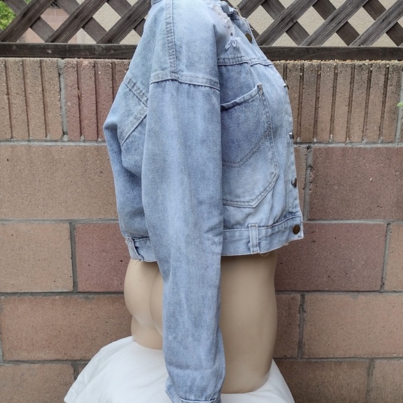 Cropped Powder Blue Denim Jean Jacket / "Happy Times"  Quang Phat Denim Size S - Picture 6 of 9